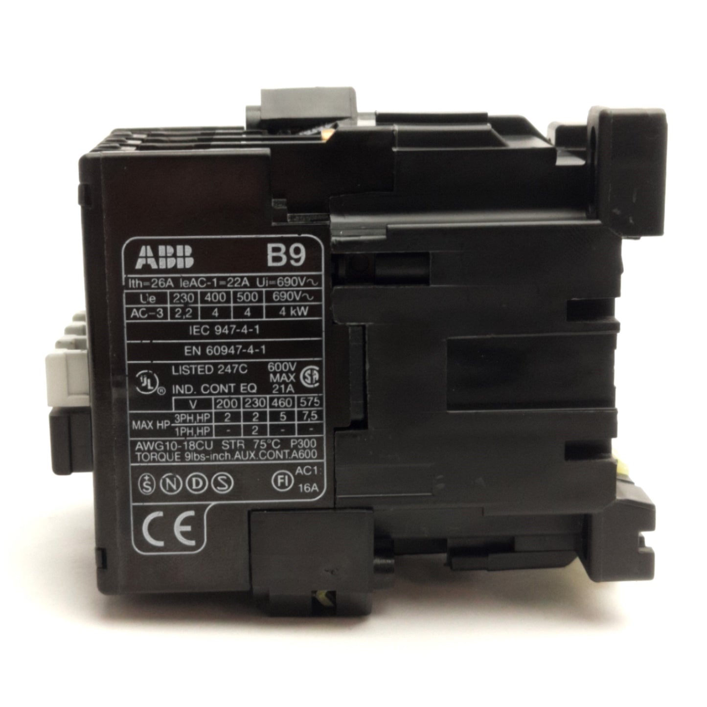 Used ABB B9-30-10 3846006 Contactor, 3-Poles 600V 21A Max, 230V AC Coil