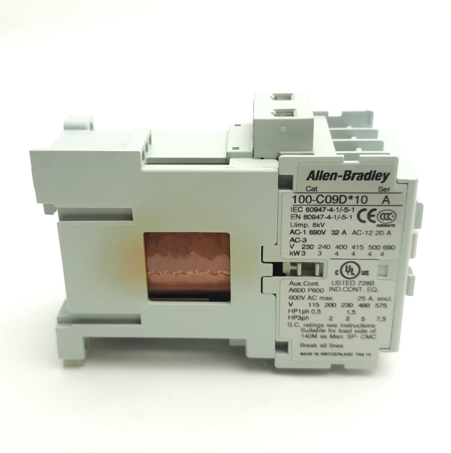 Used Allen Bradley 100-C09D*10 Contactor, 3-Pole W/ N/O Aux, 25A 600VAC, Coil 24VDC