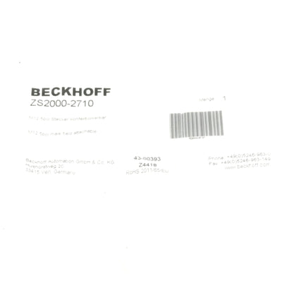 New Lot of 4 Beckhoff ZS2000-2710 Plug Field Assembly, 5-Pin M12 Male, 60V 7.5A