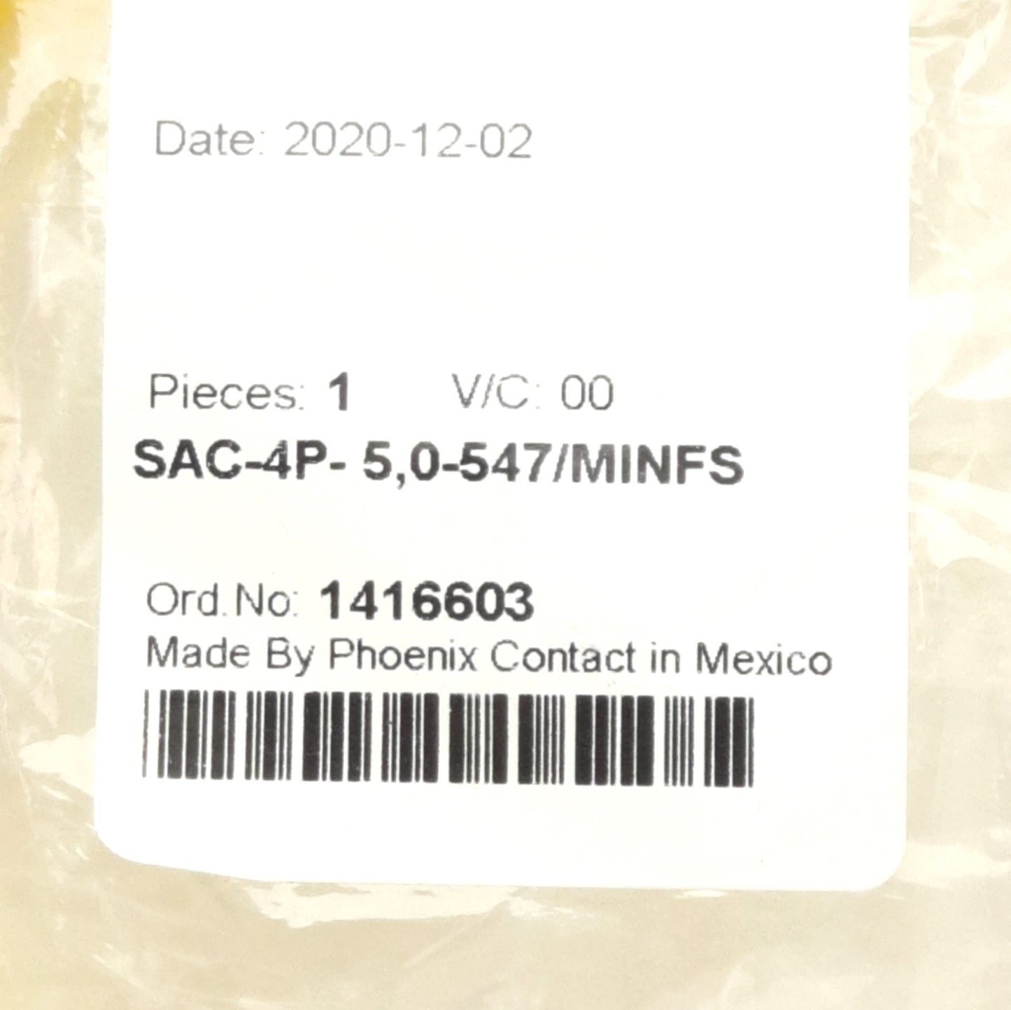 New Lot of 2 Phoenix Contact 1416603 Sensor Cable 7/8" Minifast 4-Pin Female, 5m