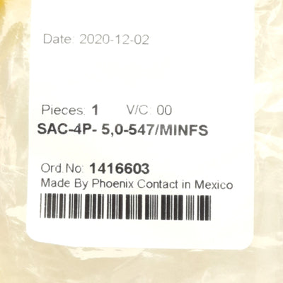 New Lot of 2 Phoenix Contact 1416603 Sensor Cable 7/8" Minifast 4-Pin Female, 5m