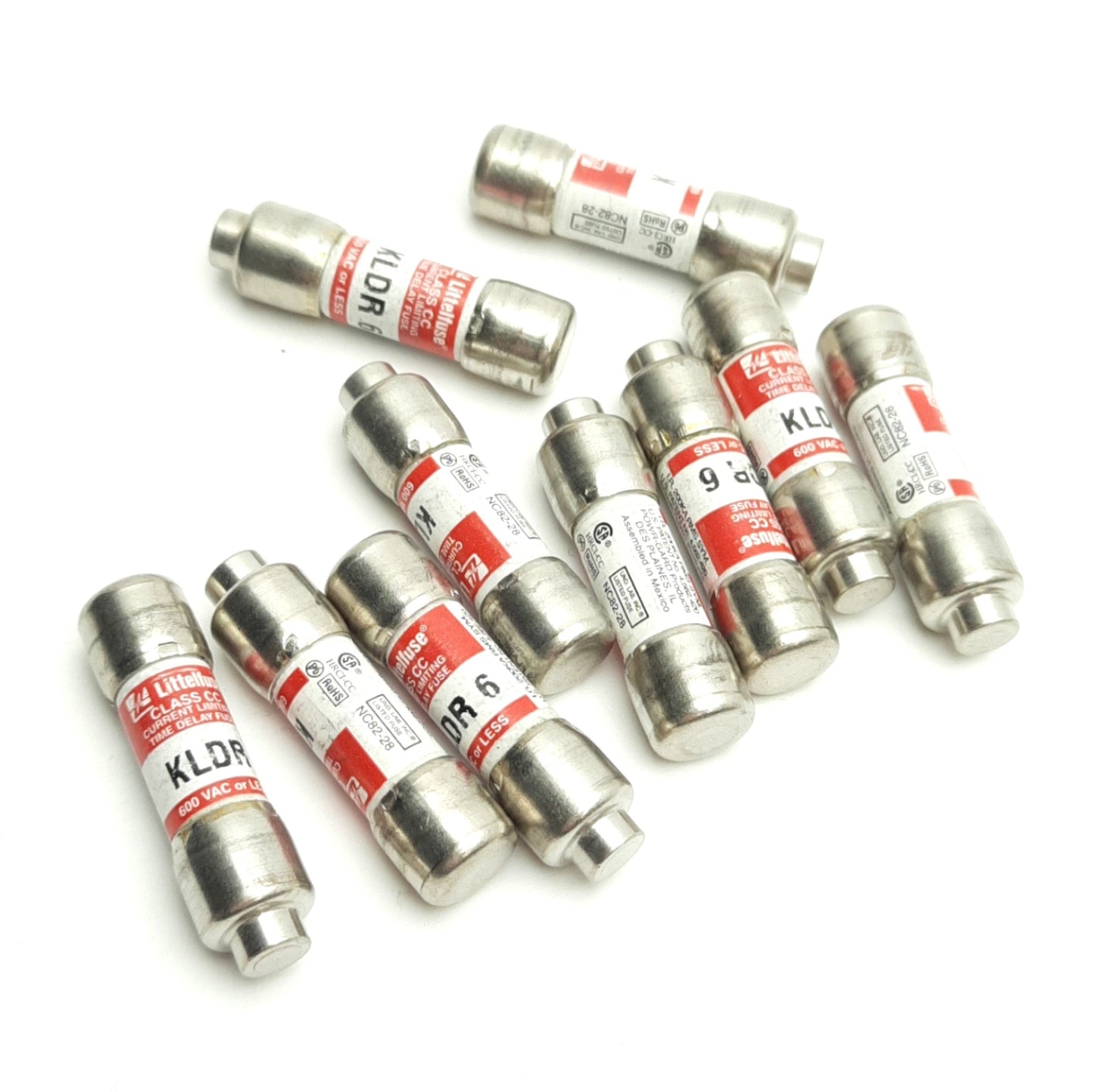 Used Lot of 10 Littelfuse KLDR6 Time Delay Fuse, Class CC, 600VAC, 6A Rating