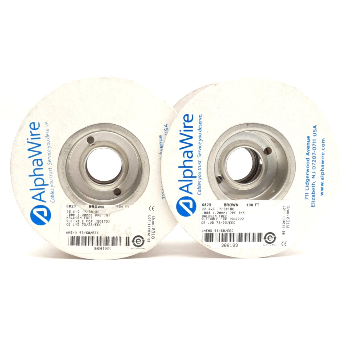 New – Open box Lot of 2 Alpha Wire 6823 Hook-Up Wire 100' Brown, 22AWG (7/30)BC, 300V