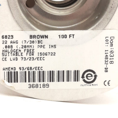 New – Open box Lot of 2 Alpha Wire 6823 Hook-Up Wire 100' Brown, 22AWG (7/30)BC, 300V