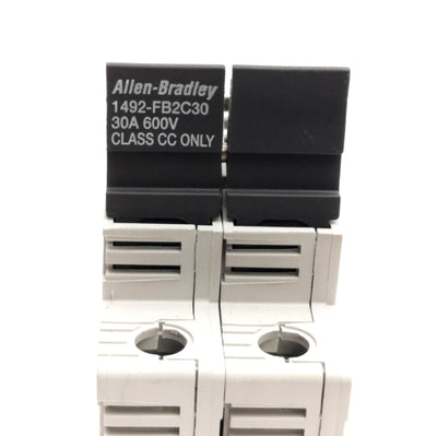 Used Allen Bradley 1492-FB2C30 Fuse Holder, 2 Poles, Class CC, 30 Amp, 600V AC