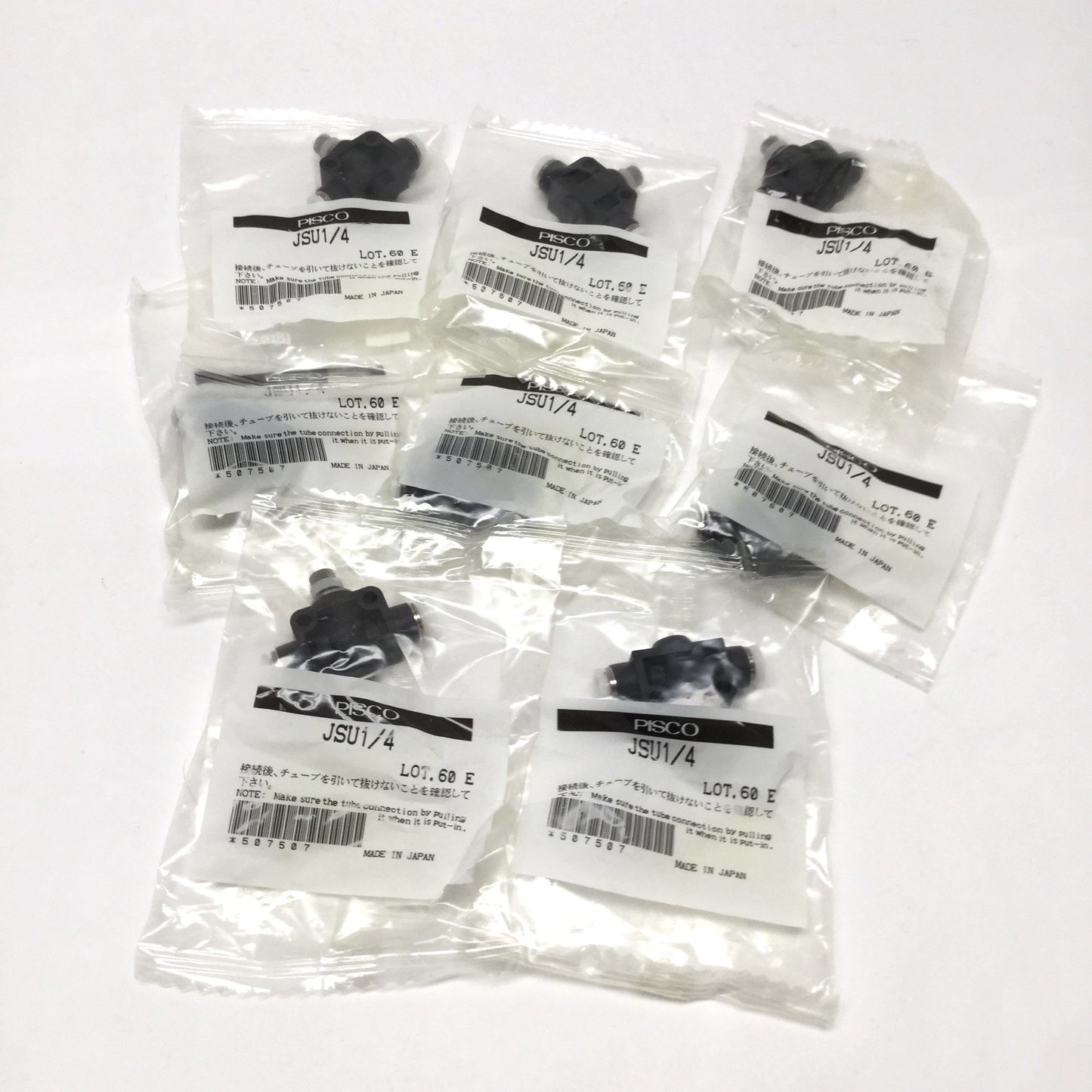New Lot of 8 Pisco JSU1/4 Flow Speed Control Valve Union Push-In Fittings Ø1/4"