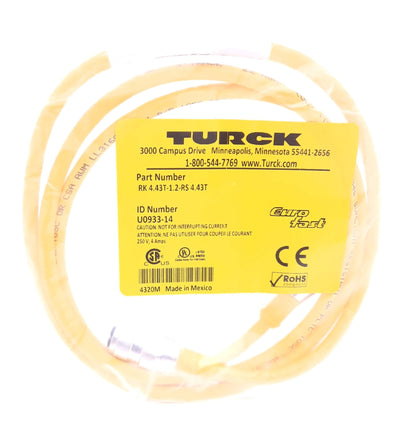 New Turck RK 4.43T-1.2-RS 4.43T Cordset M12 Eurofast Male Straight to M12 Female
