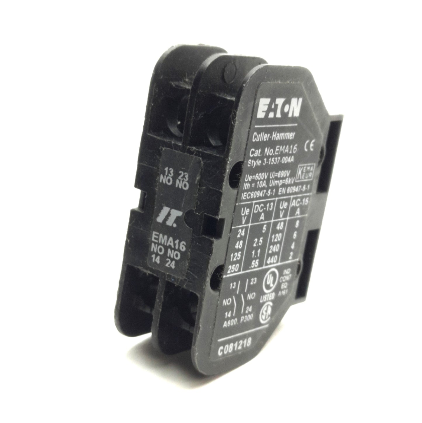 New – Open box Eaton EMA16 Freedom NEMA Auxiliary Contact Block, 2 Normally Open 3-1537-004A