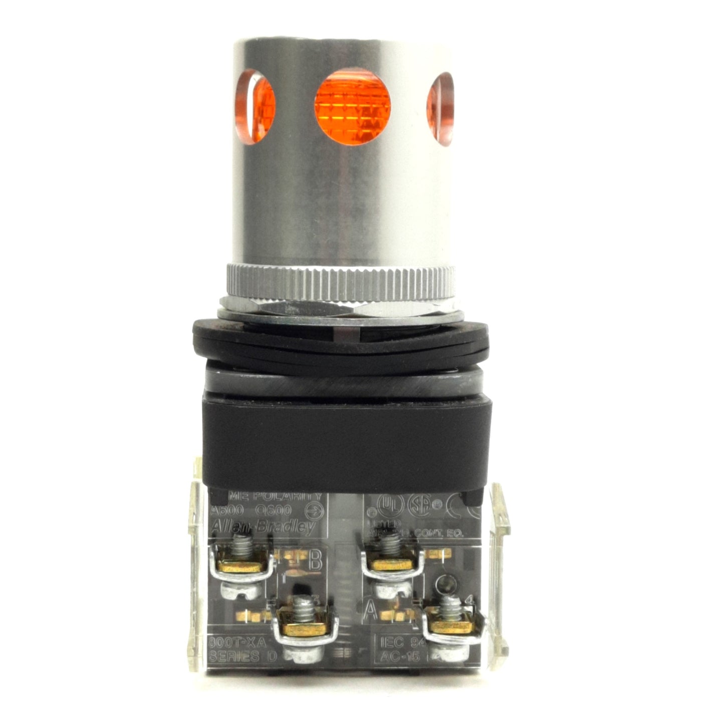 Used Allen Bradley 800T-QAH24A Illuminated Pushbutton, Amber, 1NO-1NC, 12-24V