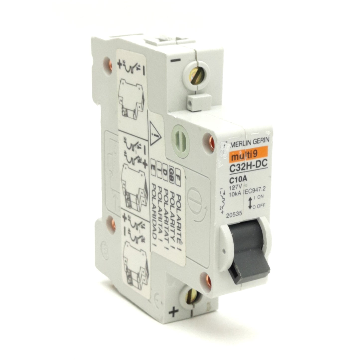Used Merlin Gerin 20535 C32H-DC Multi9 Circuit Breaker, 127VDC 10A, Curve C, DIN Rail