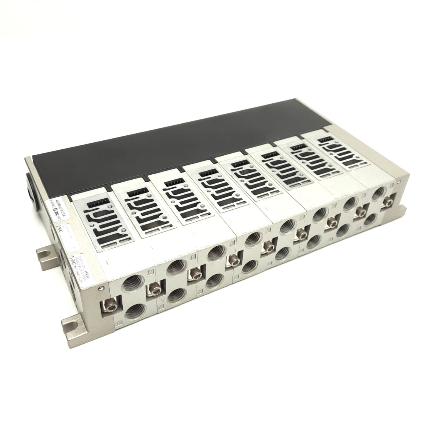 Used SMC NVV5FS2-01T1-081-02T Manifold, 8 Valve Stations, Side Ported, ¼NPTF, 150 psi