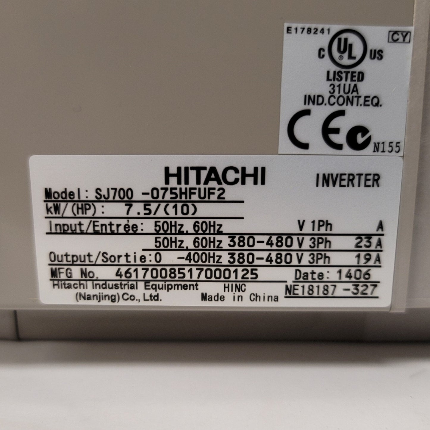 New Hitachi SJ700-075HFUF2 VFD Inverter Drive 10HP, 380-480VAC 3-Ph 16A, 0.1-400Hz