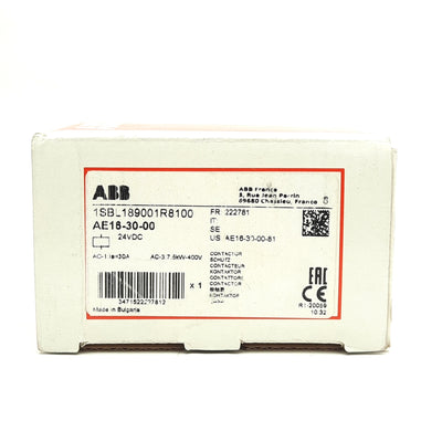 New ABB AE16-30-00-81 Contactor, 3-Poles, 3 NO, 600V 30A, DIN Rail, 24VDC Coil