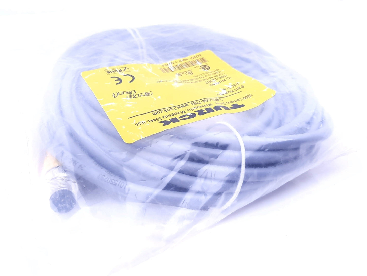 New Turck RSC 8T-8 Actuator and Sensor Cordset 60VAC, 75VDC 2A, M12 8 Pin Male