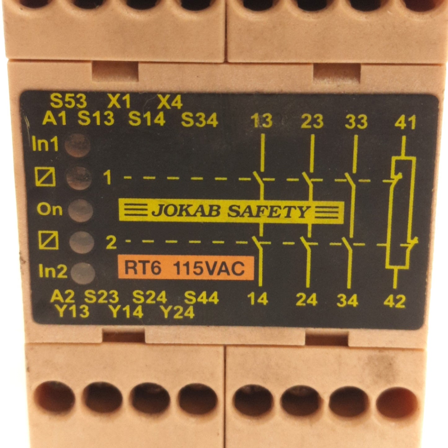 Used Jokab Safety RT6-115 Safety Relay, 5 Inputs, 3NO 1NC Relay Outputs, 115V AC Coil