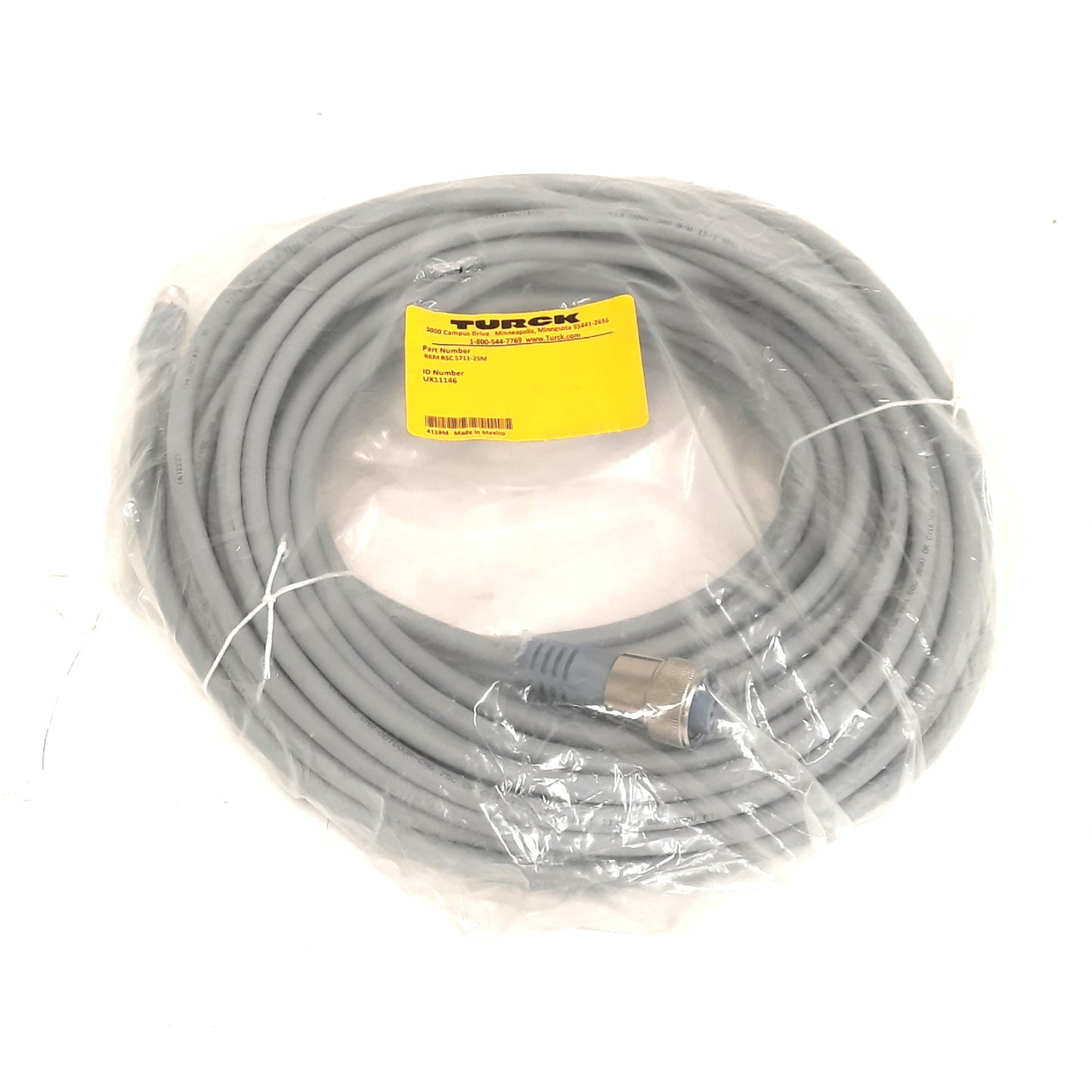 New Turck RKM RSC 5711-25M Cordset, 7/8"-16 UN Female 5-Pin to M12 Male 5-Pin, 25m