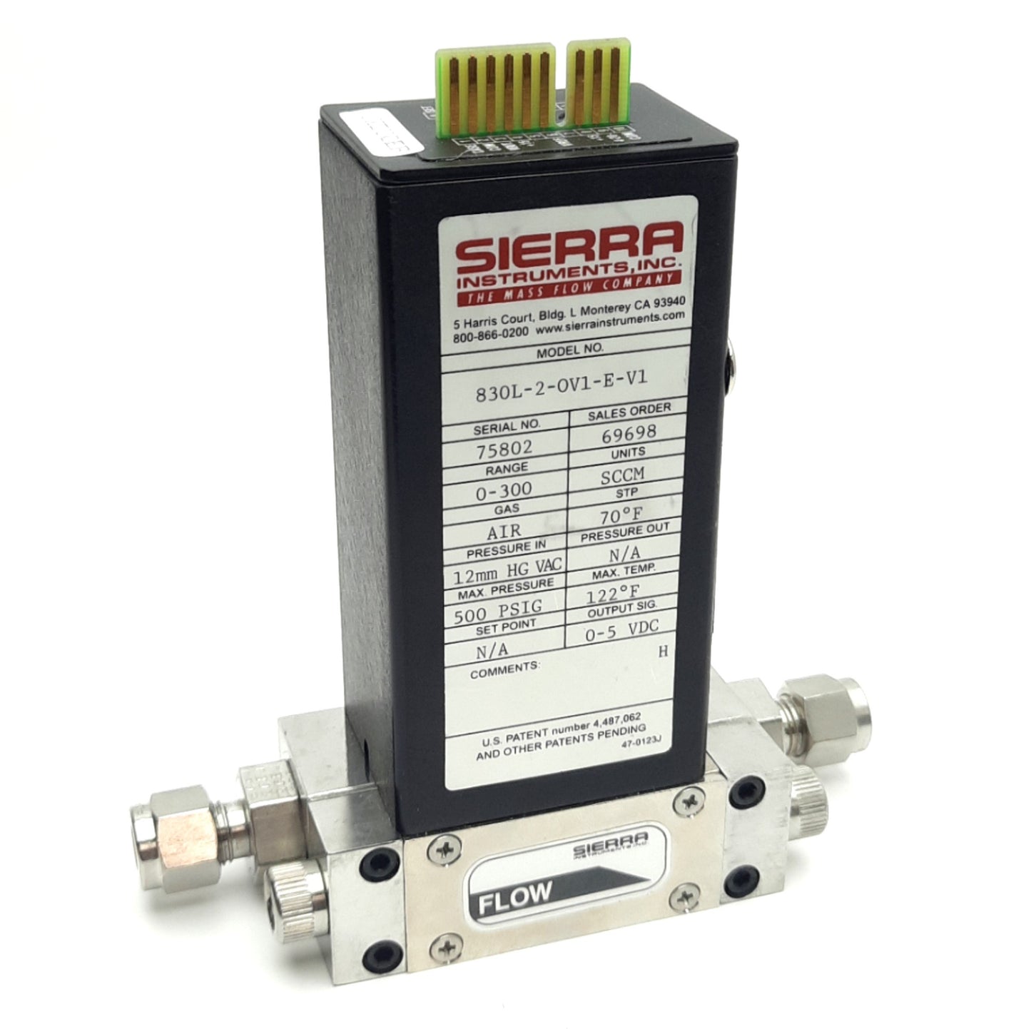 Used Sierra 830L-2-OV1-E-V1 Mass Flow Meter 0-300 SCCM Air, 5V DC Output