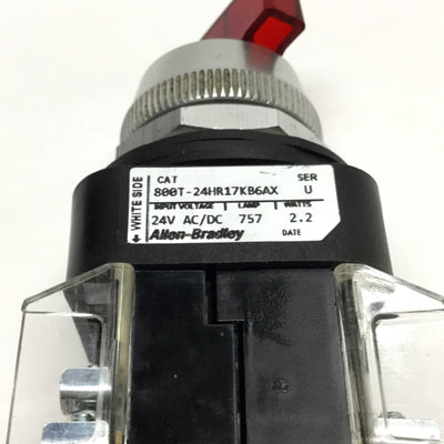 Used Allen Bradley 800T-24HR17KB6AX Illuminated Selector Switch, 2-Position, 1NO-1NC