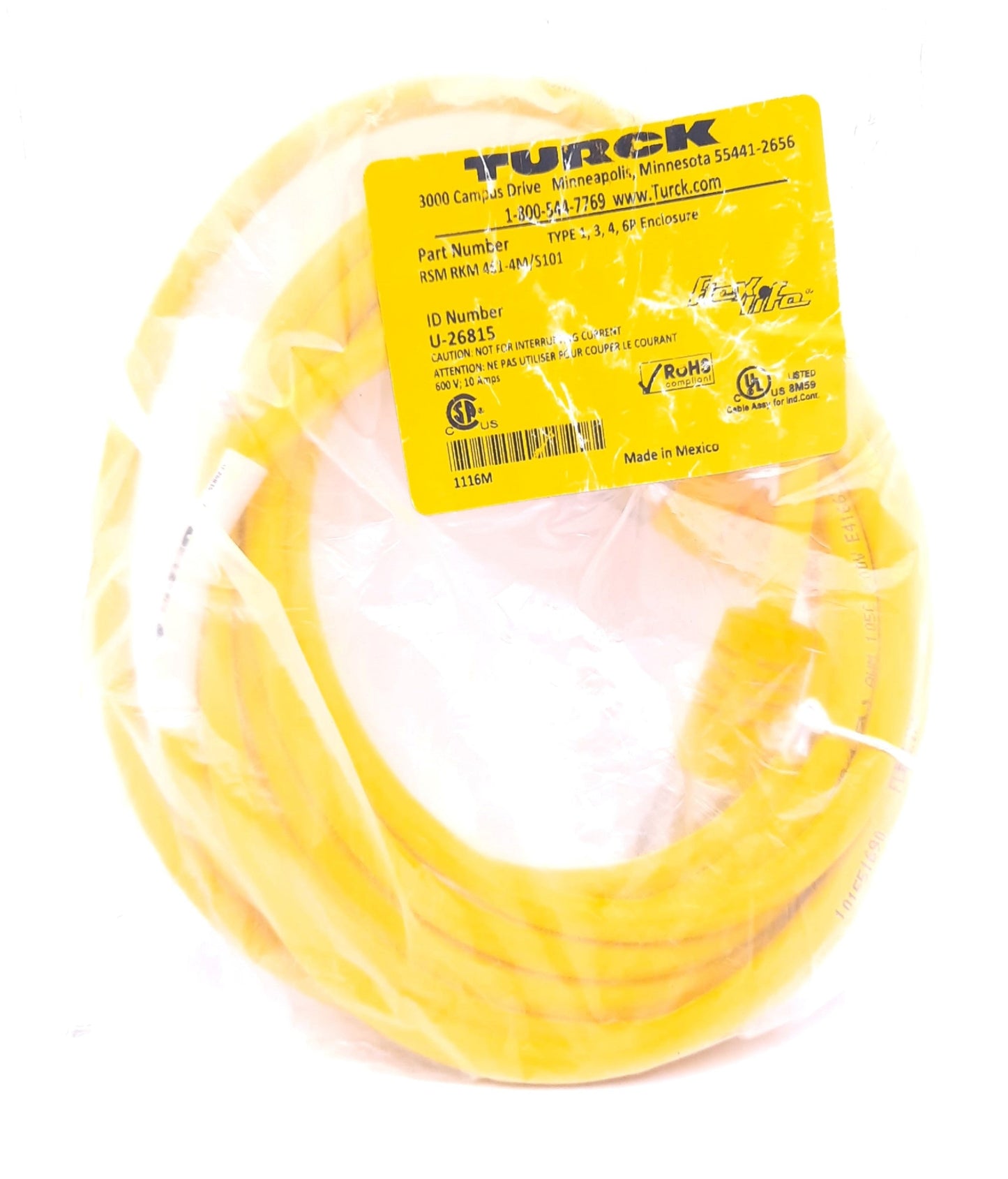 New Turck RSM RKM 461-4M/S101 Cordset 7/8" Male 4 Pin to 7/8" Female 4 Pin 600V, 10A