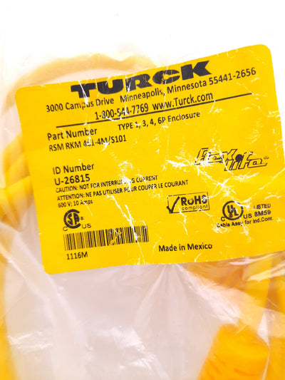 New Turck RSM RKM 461-4M/S101 Cordset 7/8" Male 4 Pin to 7/8" Female 4 Pin 600V, 10A
