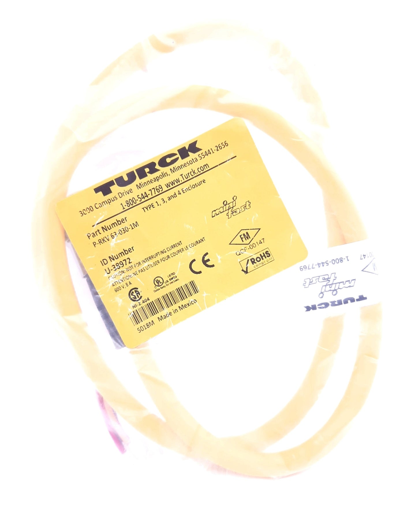 New Turck P-RKV 63-030-1M Cordset 6 Pin 7/8" -16 UN, Straight, Female 600VAC, 8A