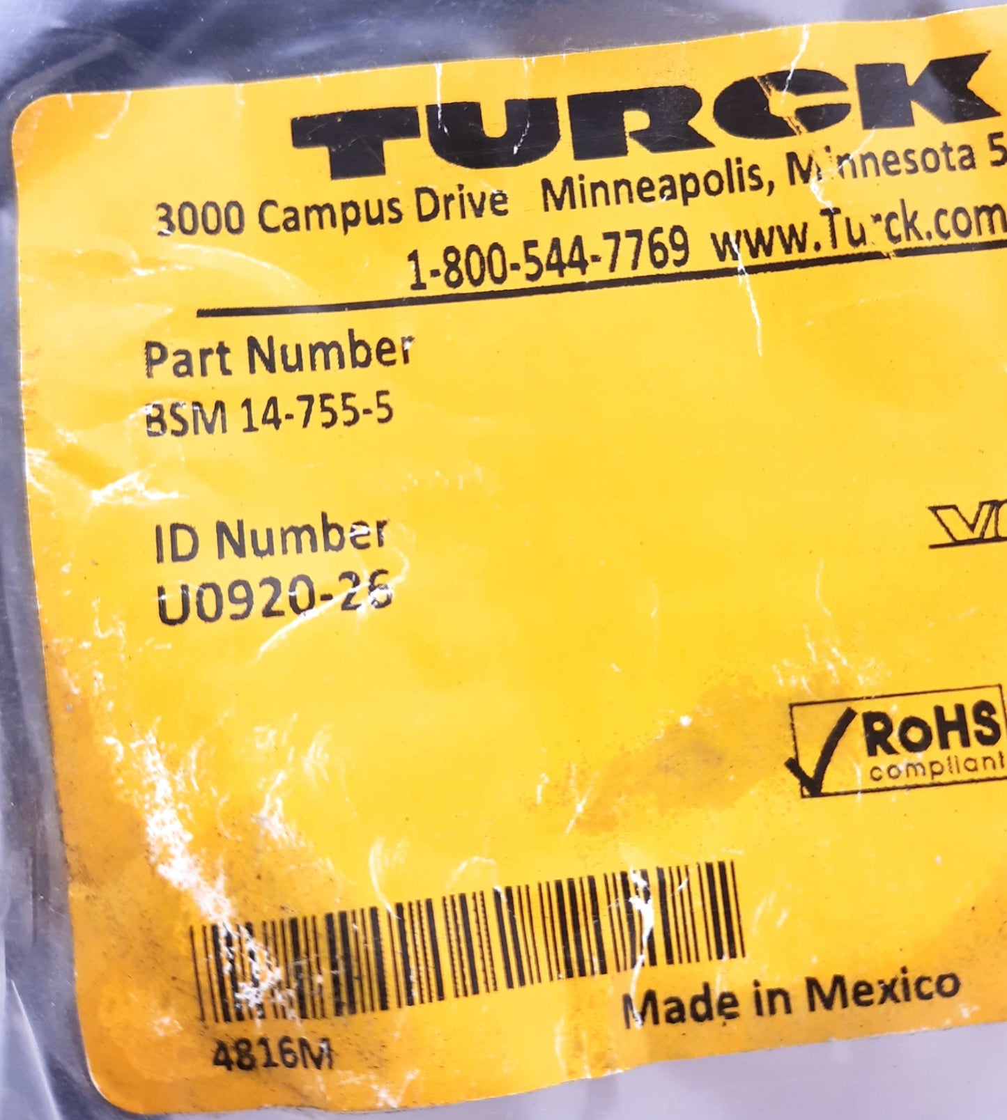 New Turck BSM 14-755-5 Cordset 30VAC/VDC 3A, 5.5m (18ft) 14 Pin M16 Versafast Male