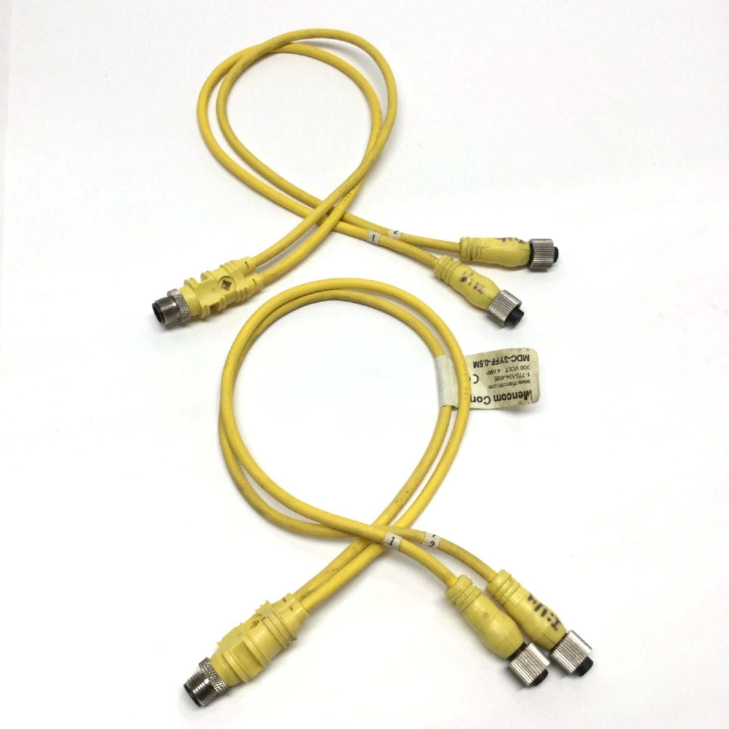 Used Lot of 2 Mencom MDC-3YFF-0.5M Splitter Y Cable Male to Female Cordset M12 3-Pole