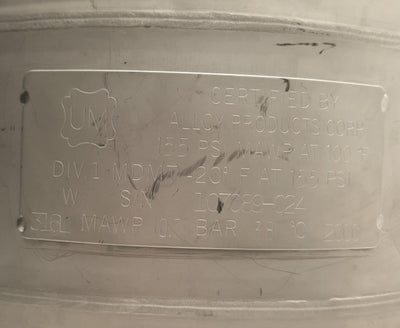 Used Alloy Products Corp B501-4705-00-E-R Gen Purpose Pressure Vessel 2 Gal, T316L SS