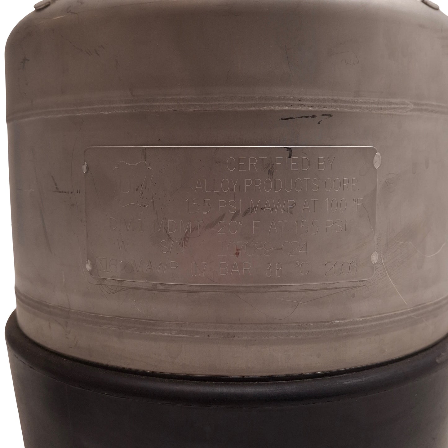 Used Alloy Products Corp Gen Purpose Pressure Vessel 2 Gal, T316L SS, 155psi, w/ Boot