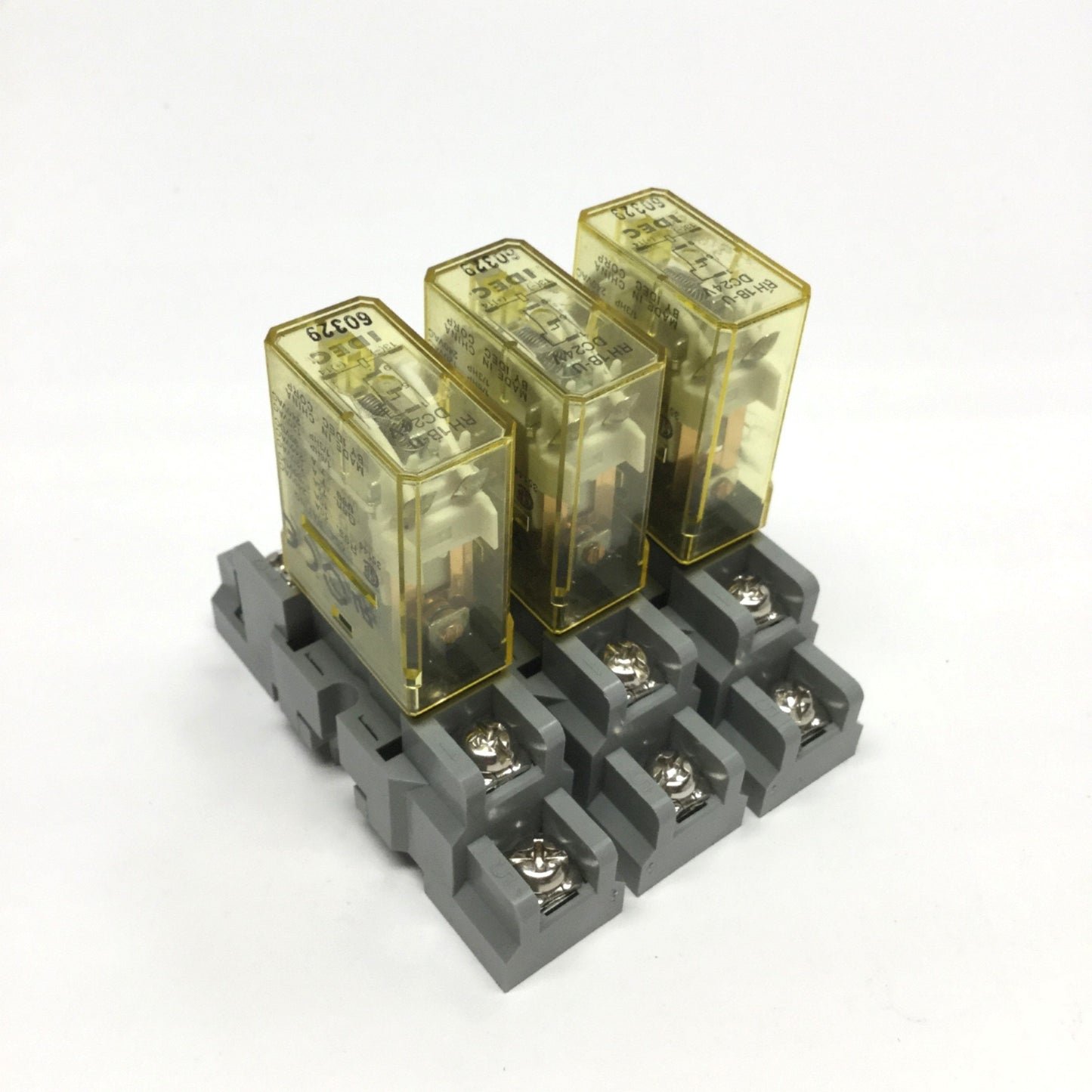 Used Lot of 3 Idec RH1B-U Ice Cube Control Relays 24VDC, SPDT 10A 240V w/ Socket Base