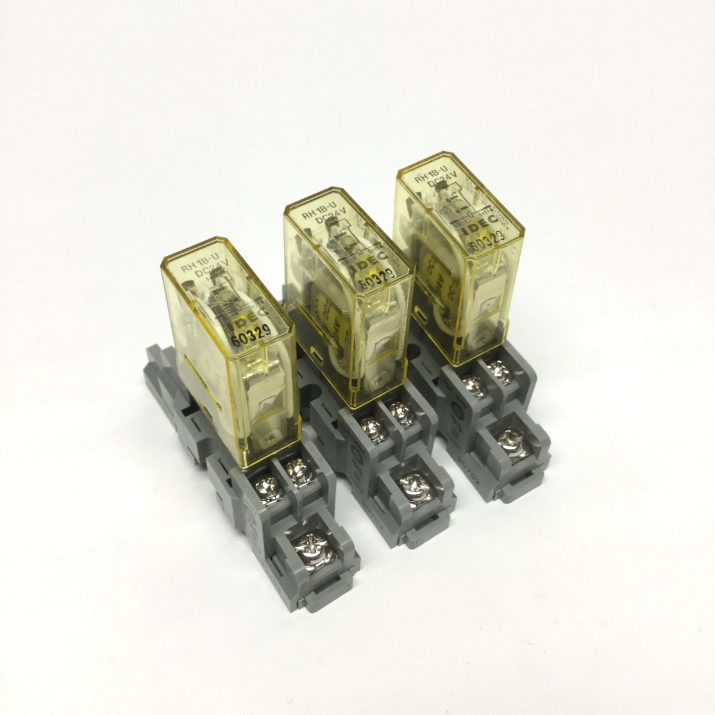Used Lot of 3 Idec RH1B-U Ice Cube Control Relays 24VDC, SPDT 10A 240V w/ Socket Base