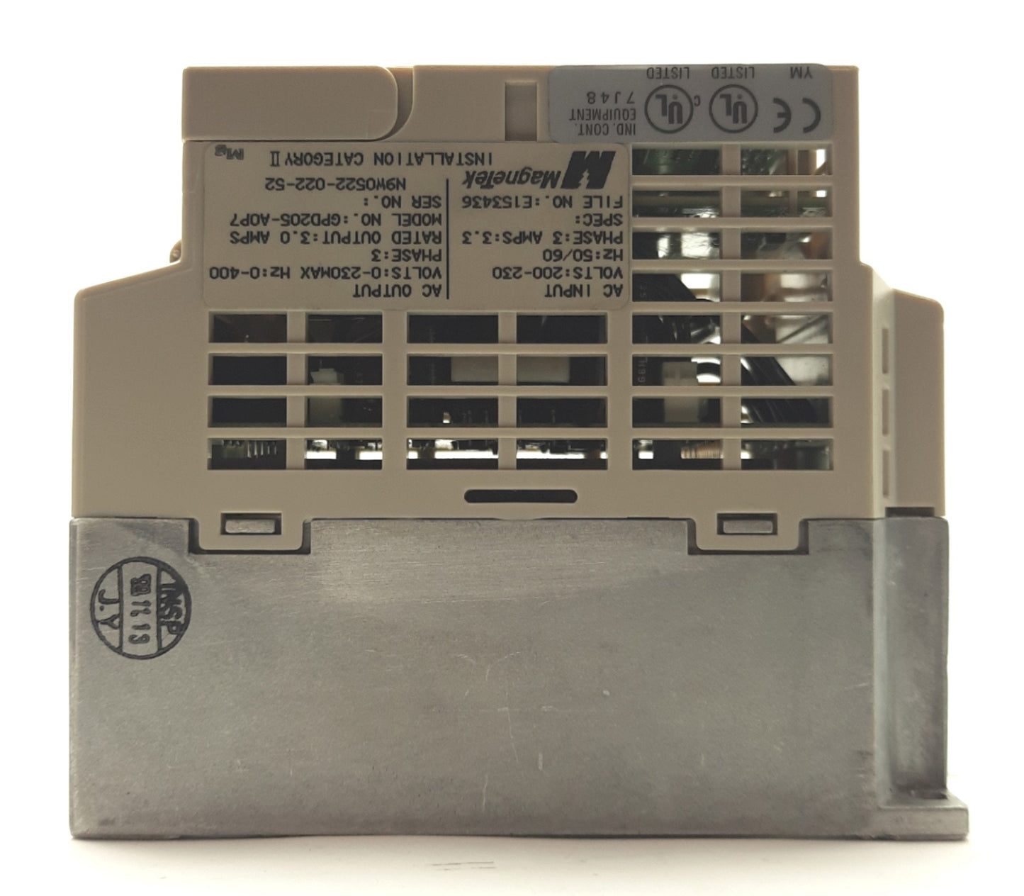 Used  Magnetek GPD205-A0P7 3-Phase AC Drive Out: 0-230VAC 0-400Hz 3A In: 200-230VAC