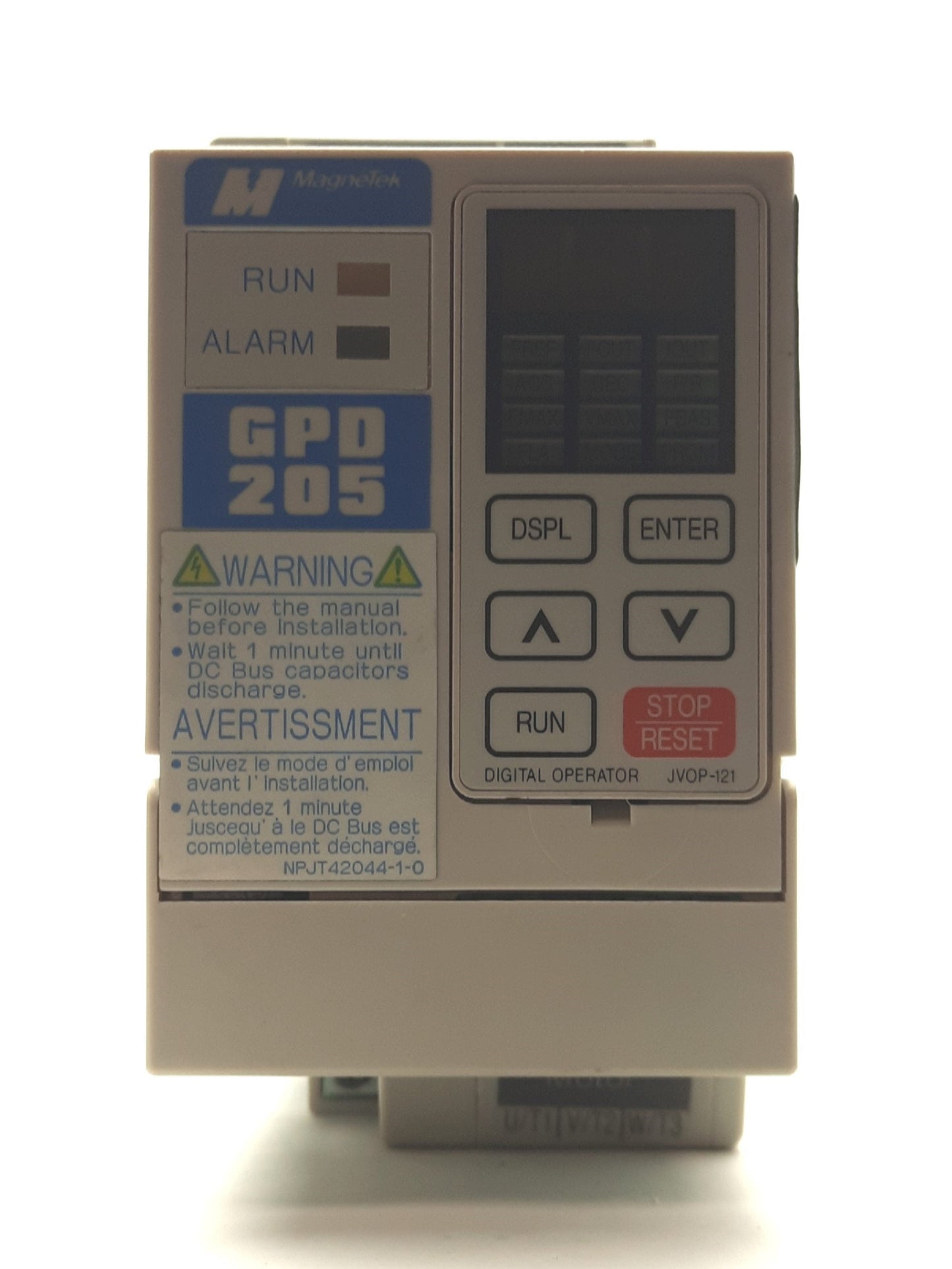 Used  Magnetek GPD205-A0P7 3-Phase AC Drive Out: 0-230VAC 0-400Hz 3A In: 200-230VAC