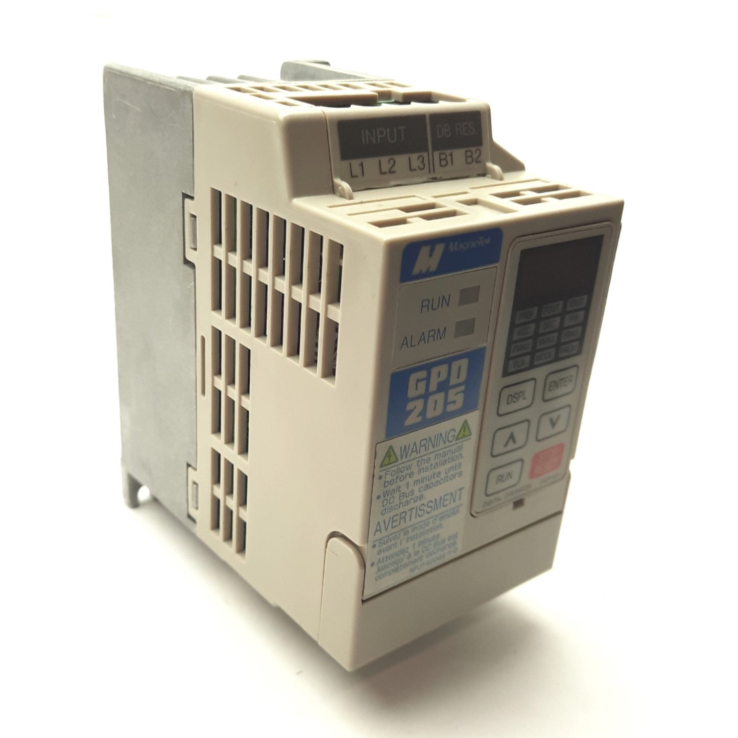 Used  Magnetek GPD205-A0P7 3-Phase AC Drive Out: 0-230VAC 0-400Hz 3A In: 200-230VAC