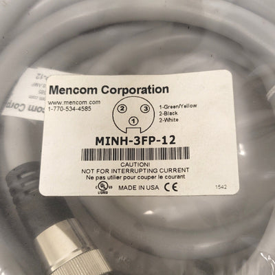 New Mencom MINH-3FP-12 Female Cordset 3-Pole, 12Ft, 600VAC, 13A, 7/8-16UN