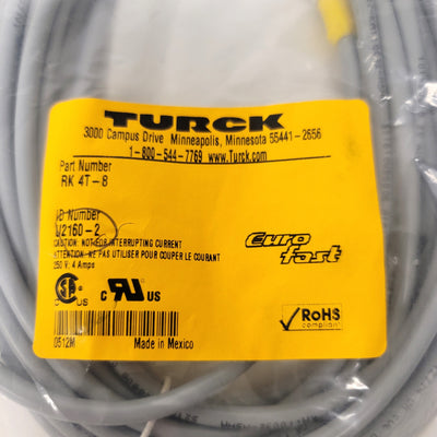 New Turck RK 4T-8 Actuator And Sensor Cordset, Female M12, 3-Conductor, 8 Meters