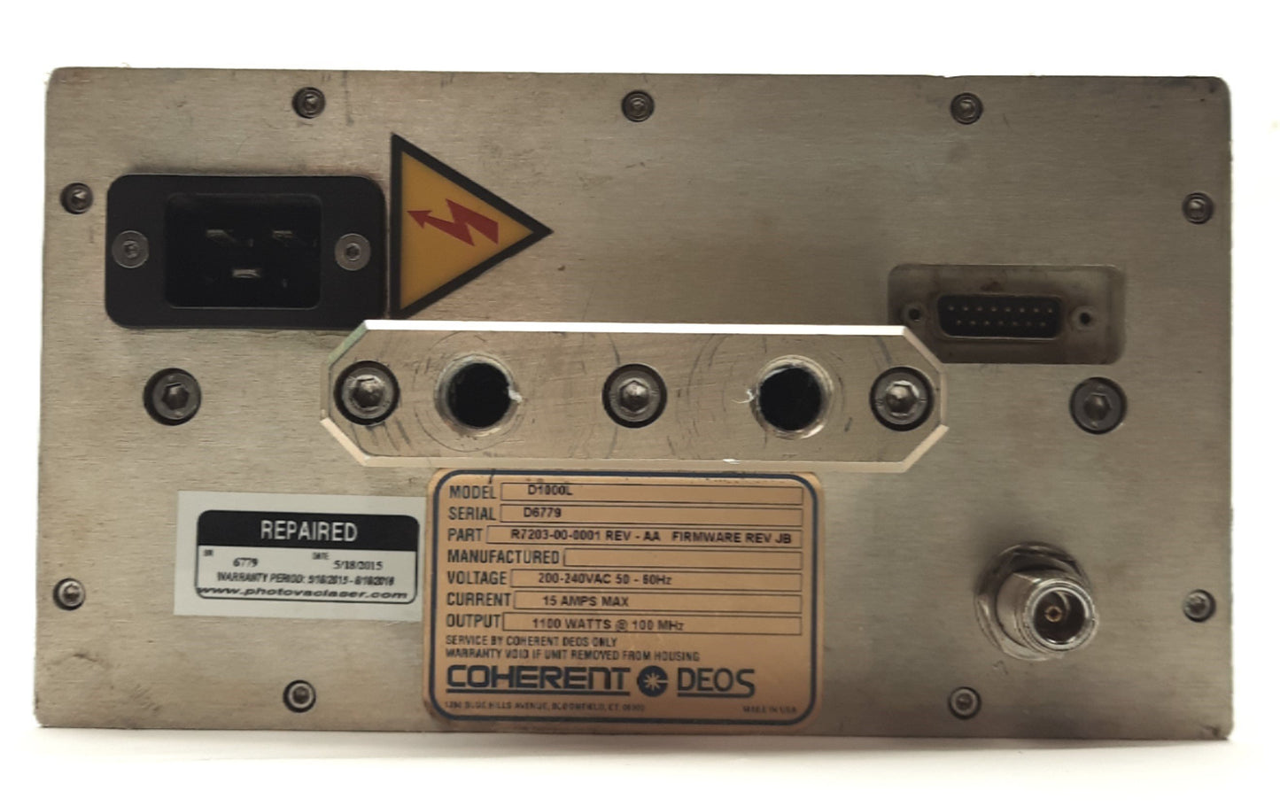 Used Coherent D1000L LASER RF Power Supply 1100W Water Cooled 200-240VAC for GEM-100