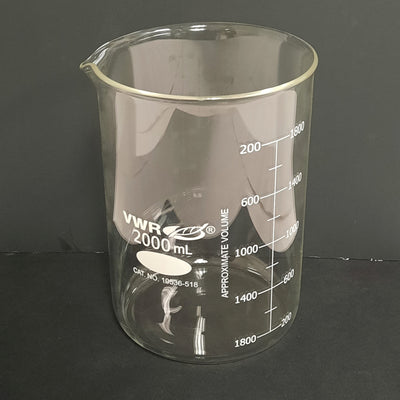 New – Open box VWR 10536-518 Glass Low Form Dual Scale Graduated Griffin Beaker 2000mL