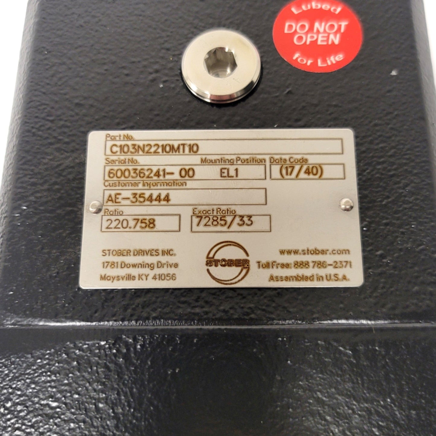 New Stober C103N2210MT10 Inline Foot Mounted Gearbox 221:1, 120Nm, 4000RPM, 1" Shaft