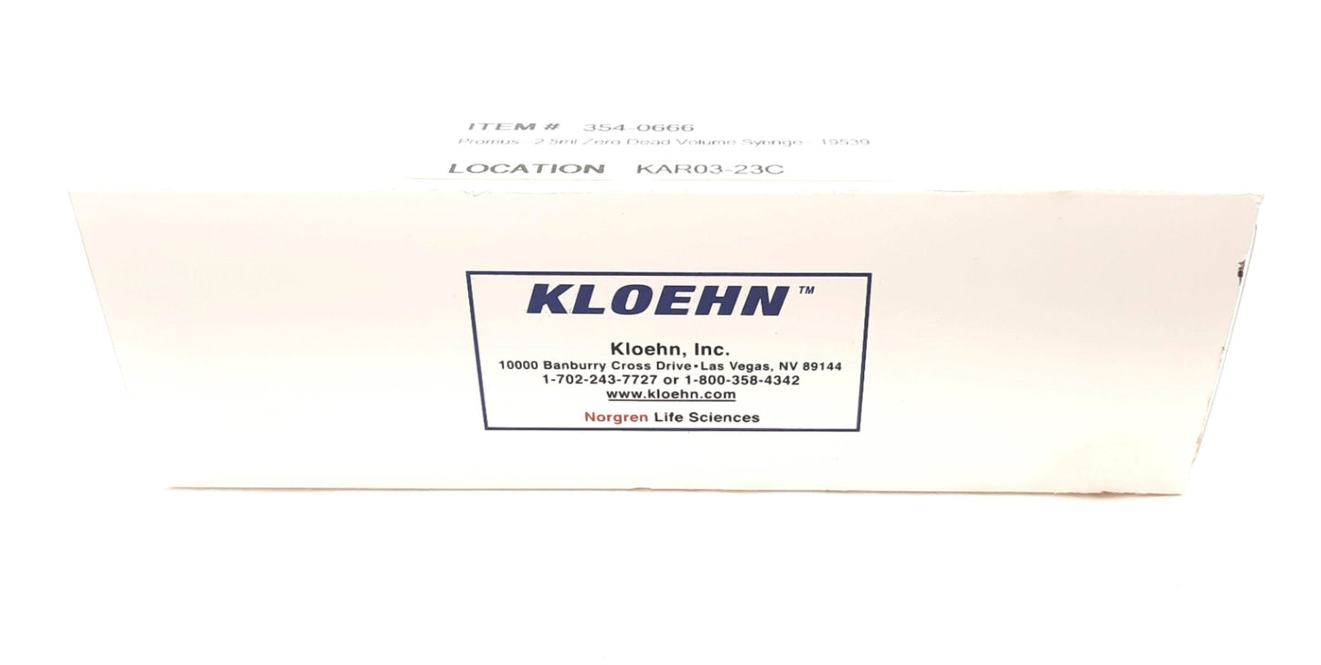 New Kloehn 19539 Pump Syringe For Use With V6 Pump 2.5mL, 1/4-28 UNF-2A PTFE Plunger