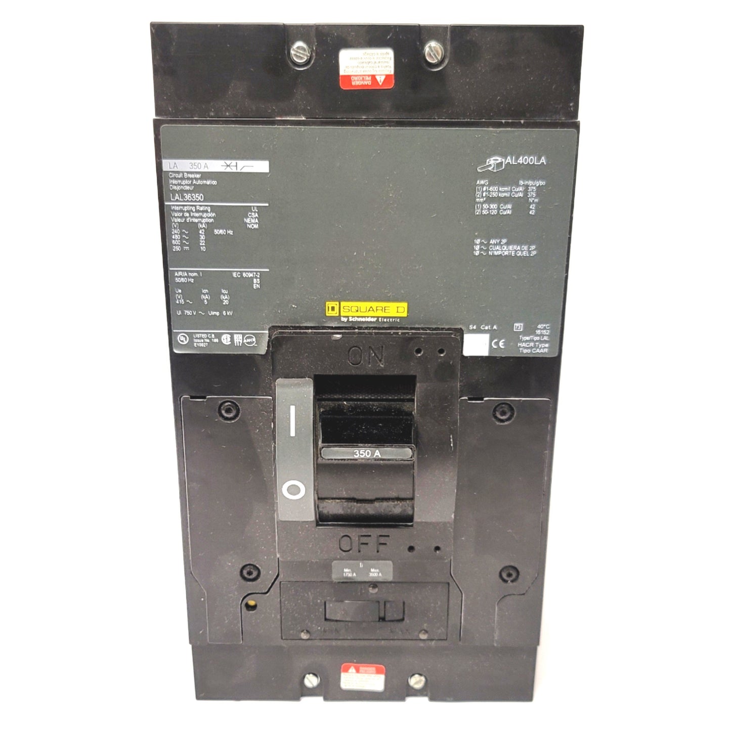 New Square D LAL36350 Molded Case Circuit Breaker 3-Pole, 350A, 600VAC/250VDC