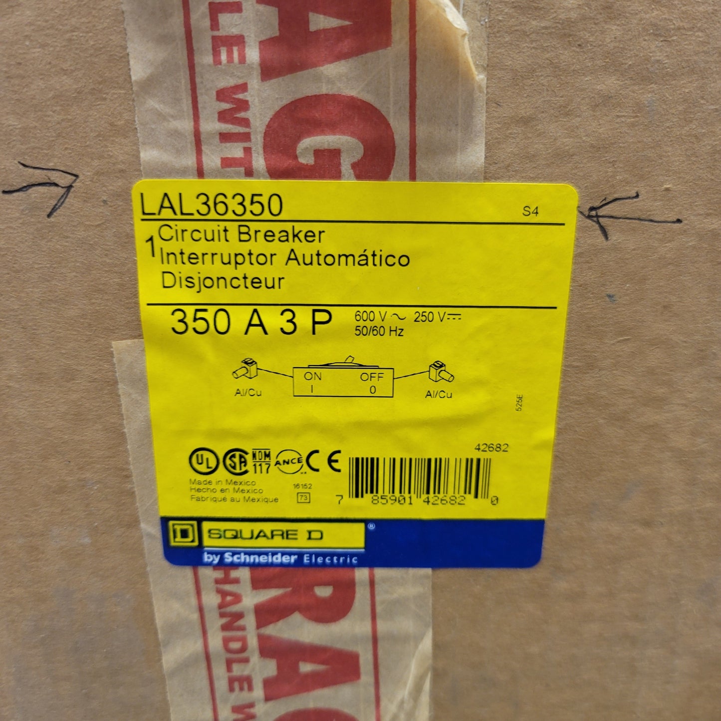 New Square D LAL36350 Molded Case Circuit Breaker 3-Pole, 350A, 600VAC/250VDC