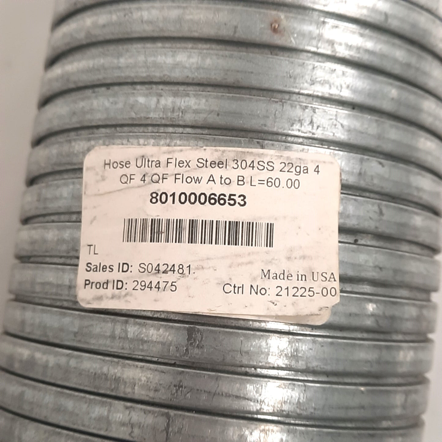 Used Nordfab 8010006653 Hose Ultra Flex Steel 304SS, Ø4" Quick-Fit Ends, 60" Length