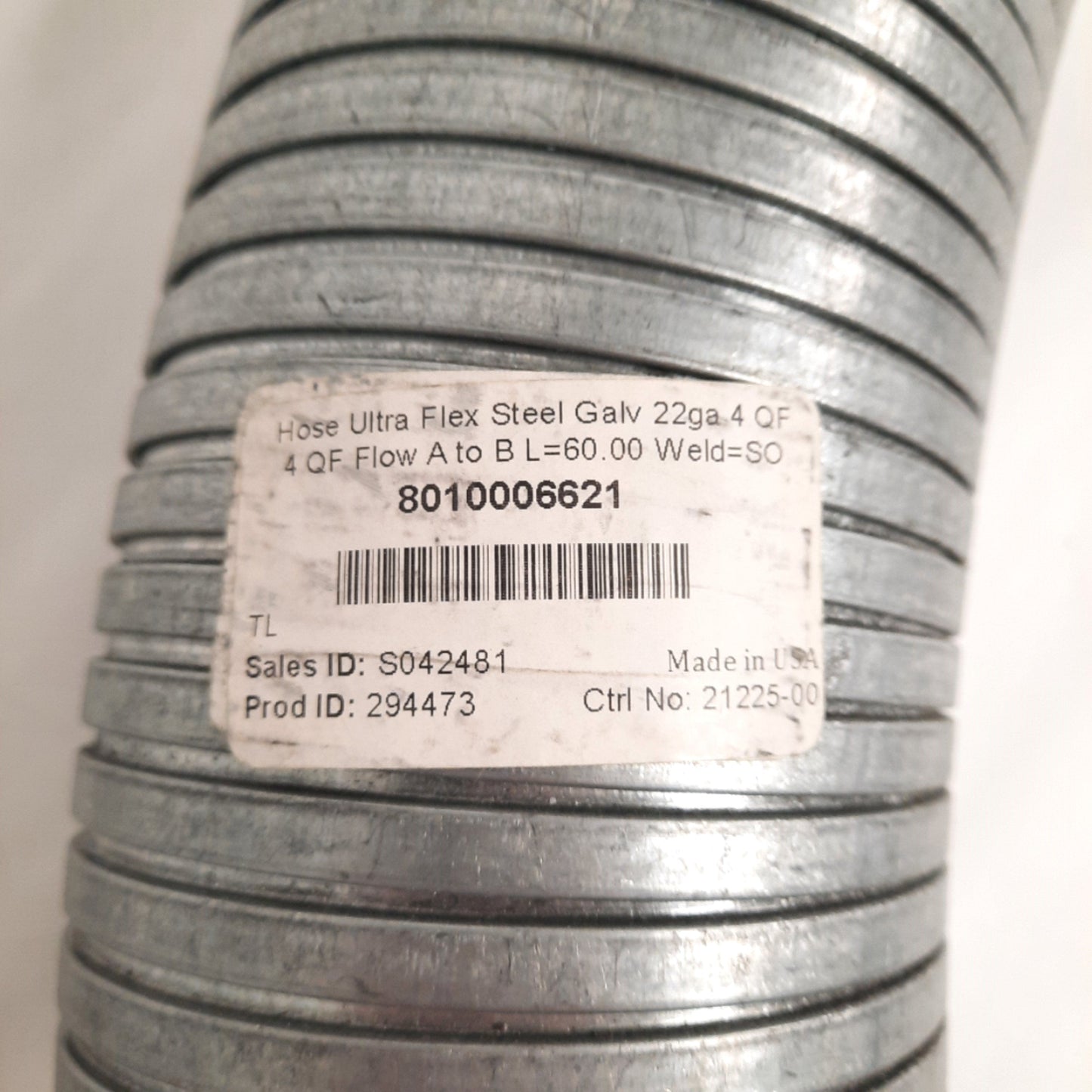 Used Nordfab 8010006621 Hose Ultra Flex Steel Galvanized, Ø4" Quick-Fit Ends, 60" L