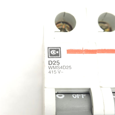 Used Cutler Hammer WMS4D25 Circuit Breaker, 4-Pole, D-Curve, 415VAC 20A, DIN Rail