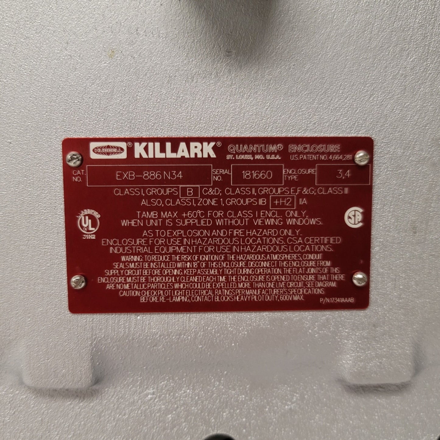 New – Open box Hubbell Killark EXB-886 N34 Aluminum Hazardous Location Enclosure 12" x 12" x 8"