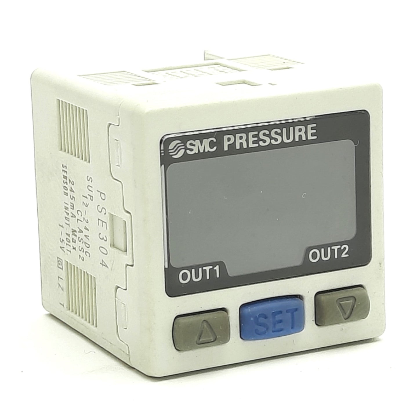 Used SMC PSE304 Pressure Sensor Controller, 2 PNP + 4-20mA Output, 12-24VDC 245mA