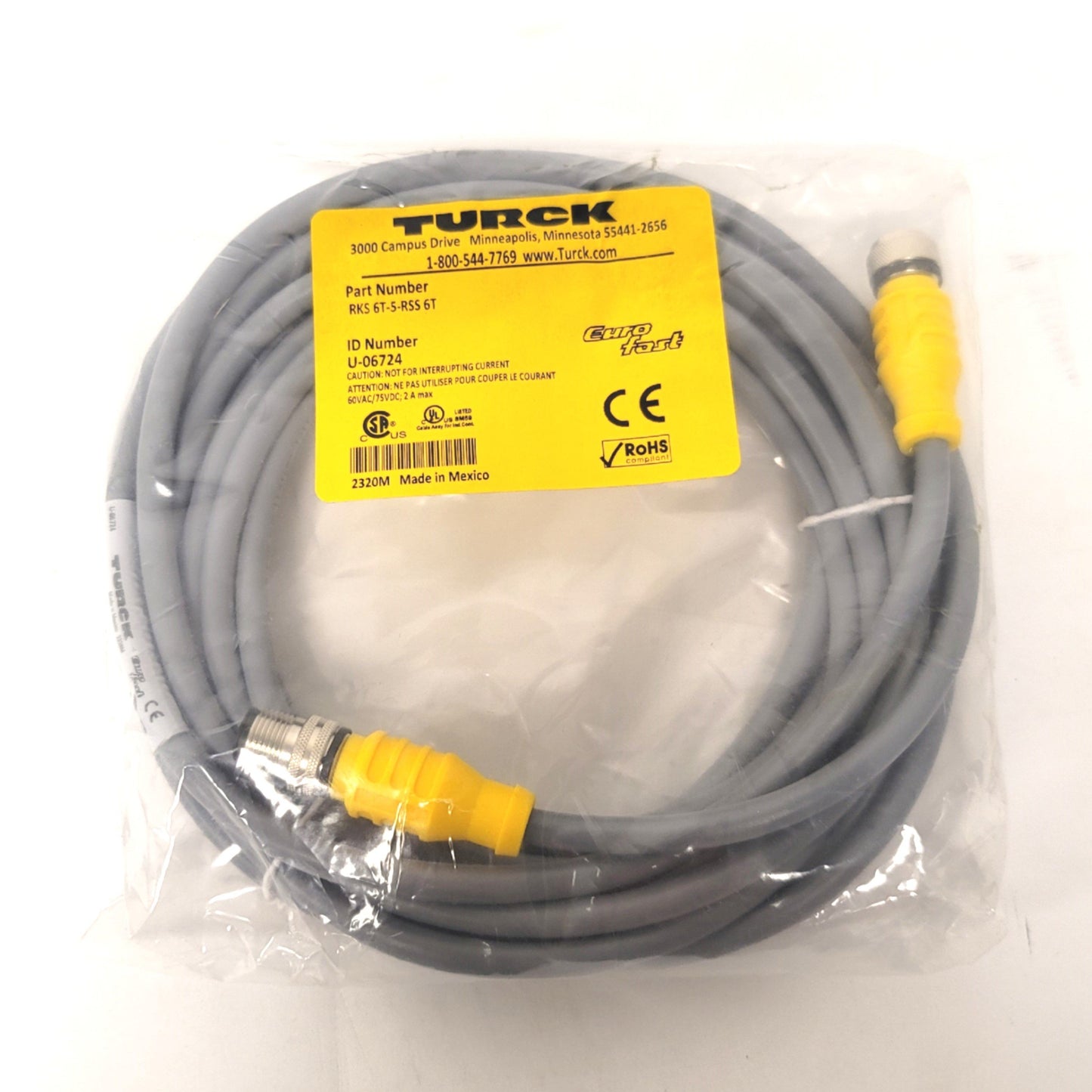 New Turck RKS 6T-5-RSS 6T Actuator Sensor Cordset Male M12 To Female M12 Eurofast