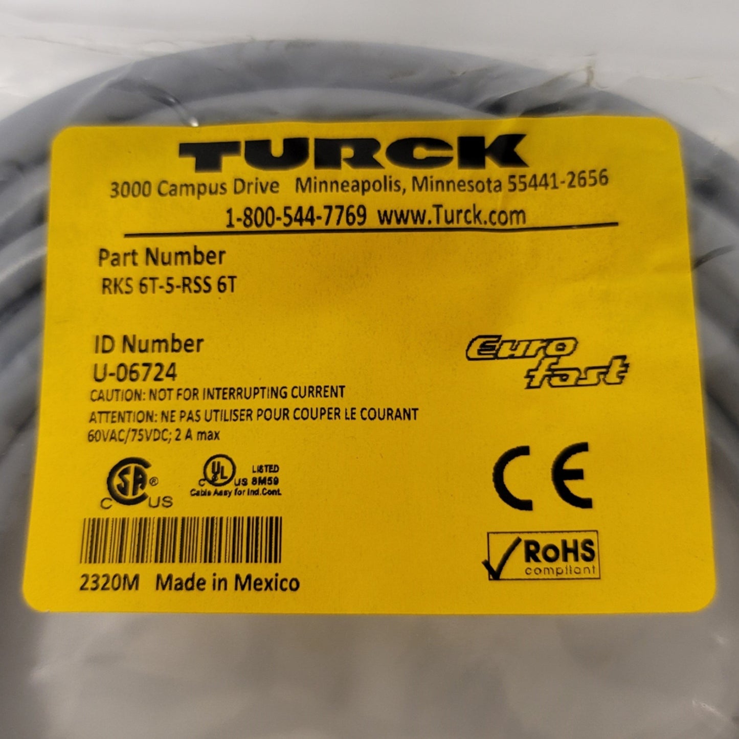 New Turck RKS 6T-5-RSS 6T Actuator Sensor Cordset Male M12 To Female M12 Eurofast