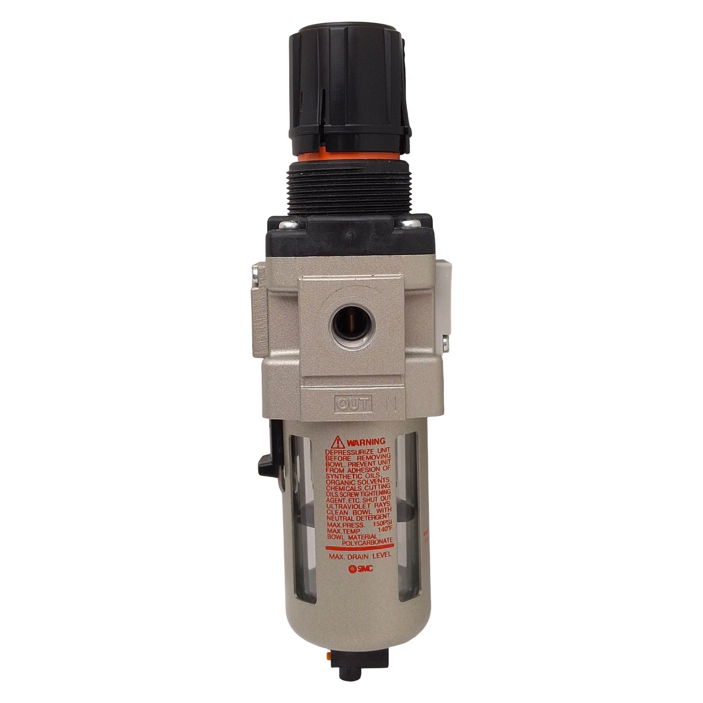Used SMC AW30-N02-Z Filter Regulator, Set: 7-125psi, Proof: 150psi, 1/4 NPT Ports